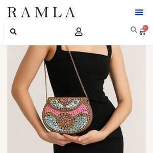 Ramla Beverly Hills Elegant Gold and Pink Embellished Clutch